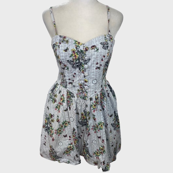 Hell Bunny Skeleton Floral Printed Pin-up Mini Dress Small - Picture 8 of 8